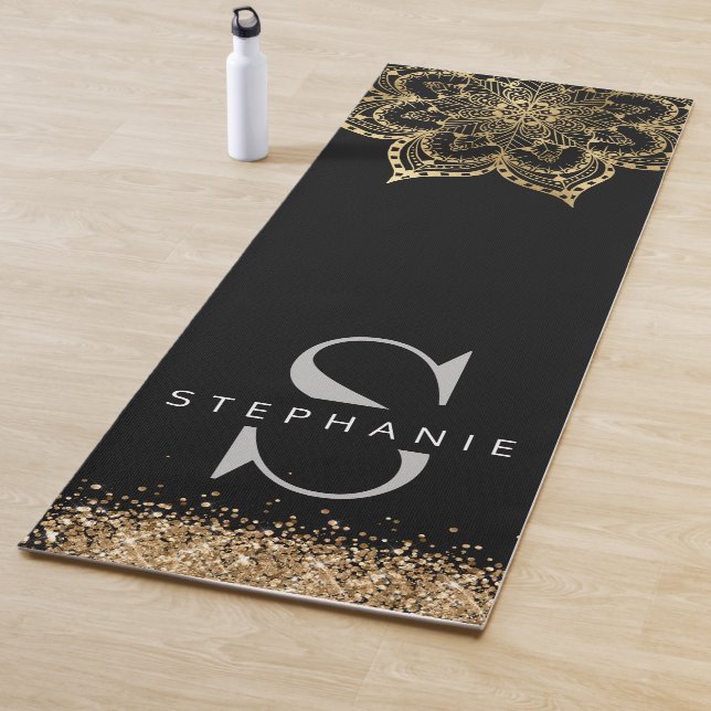 Schwarzer Goldmandala-Markenname Yogamatte (Beispiel)