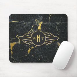 Schwarzer Goldmarmor Drei Buchstaben Monogram Art Mousepad