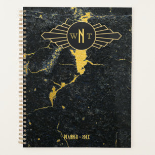 Schwarzer Goldmarmor Drei Buchstaben Monogram Art  Planer