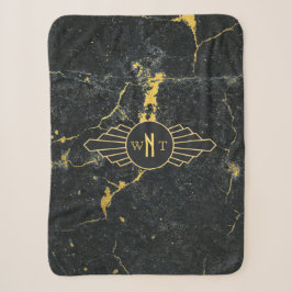 Schwarzer Goldmarmor Drei Buchstaben Monogram Art Sherpadecke