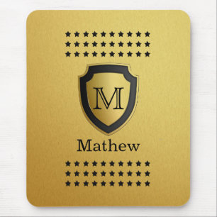 Schwarzer Goldschild Monogramm Name Stern Muster M Mousepad