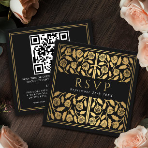 Schwarzer Goldschwert Royal Hochzeit RSVP QR Code  Begleitkarte