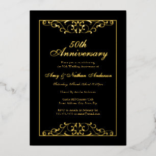 Schwarzer Goldstrudel 50. Hochzeitstag Folieneinladung