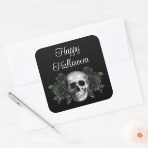 Schwarzer gotischer floraler Totenkopf Halloween Quadratischer Aufkleber