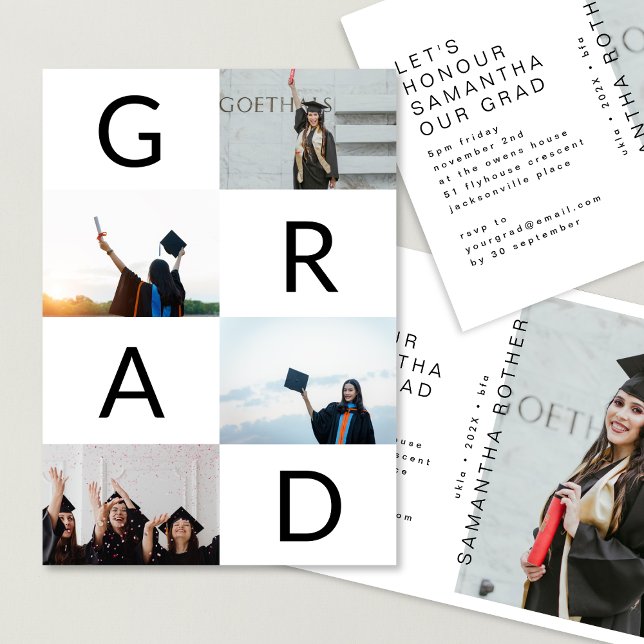 Schwarzer GRAD Text Weiße BLOCKS MULTI-Foto Einladung (Von Creator hochgeladen)