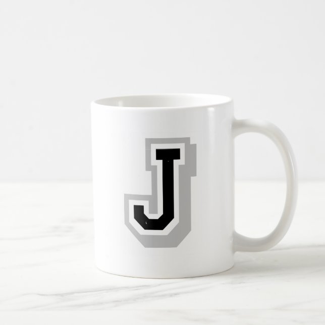 schwarzer grauer Buchstabe J Kaffeetasse (Rechts)
