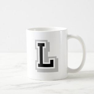 schwarzer grauer Buchstabe L Kaffeetasse