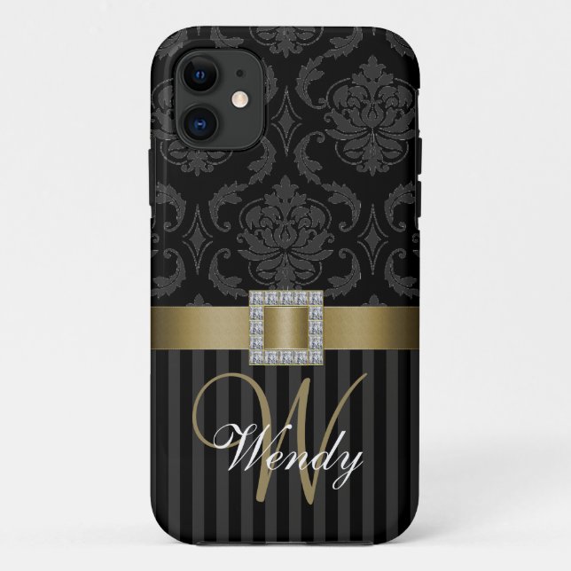 Schwarzer grauer Golddamast Stripes iPhone 5 Case-Mate iPhone Hülle (Rückseite)