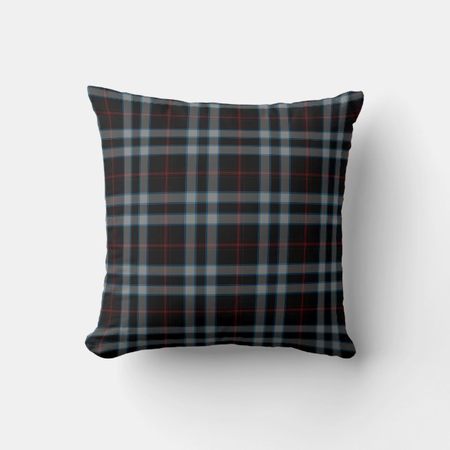 Schwarzer grauer roter blauer Tartan kariert Kissen (Vorderseite)