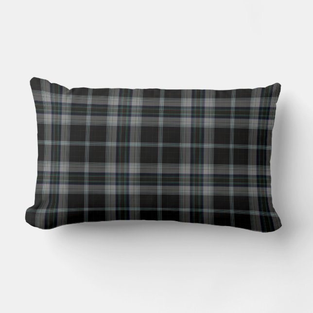 Schwarzer grauer Tartan kariert Lendenkissen (Vorderseite)
