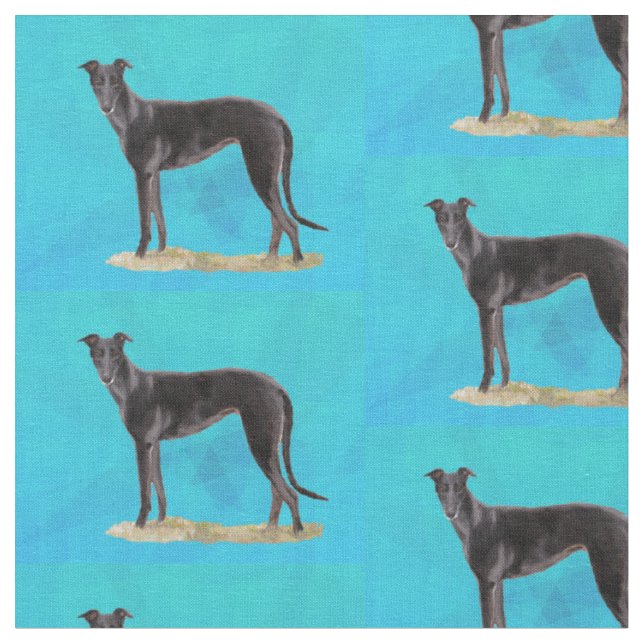 Schwarzer Greyhound Stehend Hund Kunstwerk Stoff (Nahaufnahme)