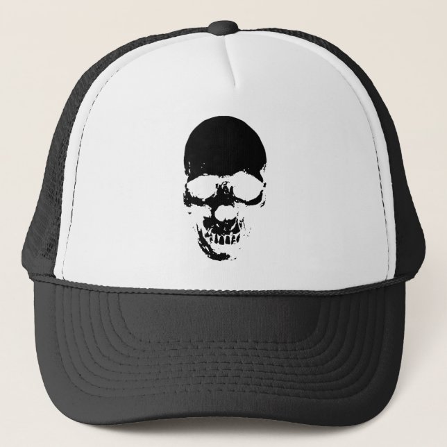 Schwarzer grimmiger Sensenmann Skull Truckerkappe (Vorderseite)