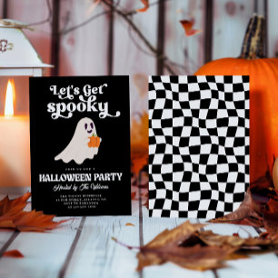 Schwarzer groovy Geist, lass uns gruselig Hallowee Einladung