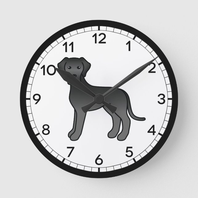 Schwarzer Großer Dane Cartoon Runde Wanduhr (Vorderseite)