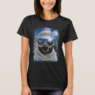 Schwarzer Grubenbull Hund im Winter Ski T-Shirt