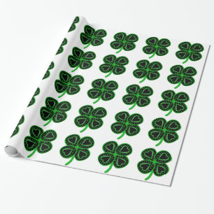 Schwarzer grüner Klee mit Papier Herz-St Patrick W Geschenkpapier