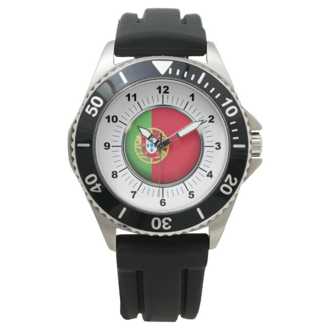 Schwarzer Gummi - Armbanduhr auf der portugiesisch (Vorderseite)