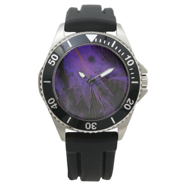 Schwarzer Gummischwanz mit Lila Gesichtshälfte Armbanduhr (Vorderseite)