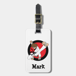 Schwarzer Gurt-Karate/Ninja brünetter Junge Gepäckanhänger