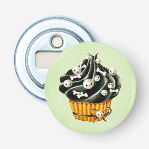 Schwarzer Halloween Cupcake mit kleinen Schädel Flaschenöffner