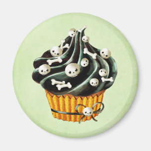 Schwarzer Halloween Cupcake mit kleinen Schädel Magnet