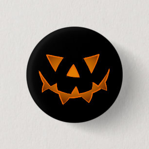 Schwarzer Halloween-Kürbis mit leuchtenden Augen Button