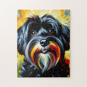 Schwarzer Havanese Hund Acryl Druck Hunde Liebhabe