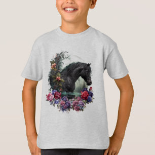 Schwarzer Hengst mit gotischen Blume Klassischer T T-Shirt