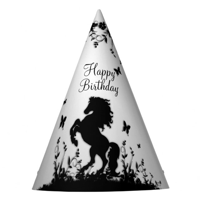 Schwarzer Hengst / Pferd am Silver Birthday züchte Partyhütchen (Vorderseite)