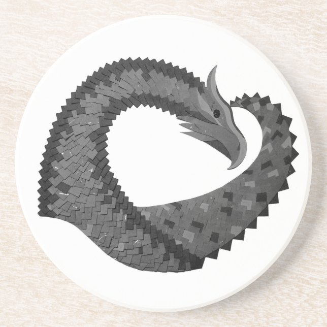 Schwarzer Herzdrache in Weiß Getränkeuntersetzer (Vorne)