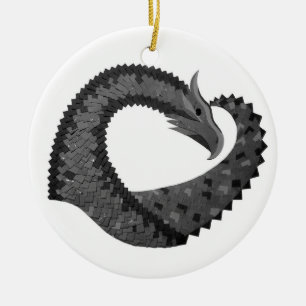 Schwarzer Herzdrache in Weiß Keramik Ornament