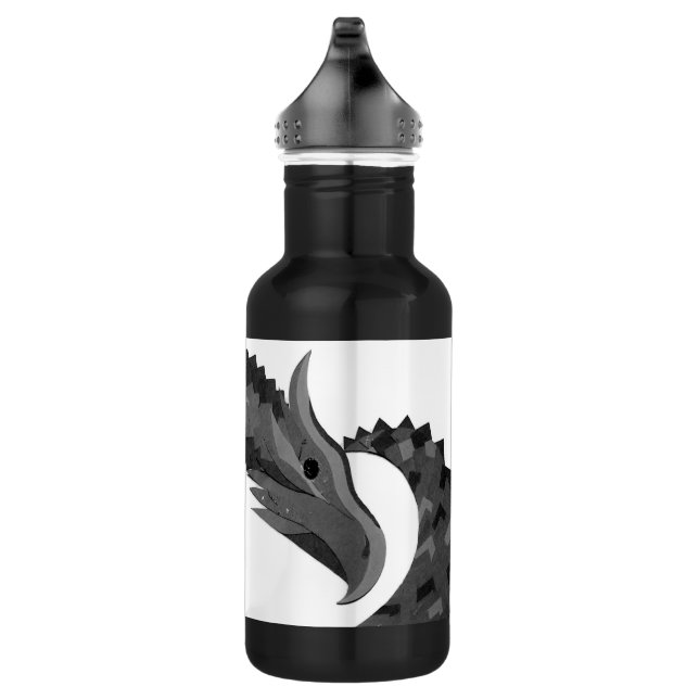 Schwarzer Herzdrache in Weiß Trinkflasche (Rechts)