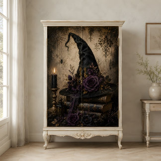 Schwarzer Hexenhut lila Rosen gothic Zauberbücher Seidenpapier