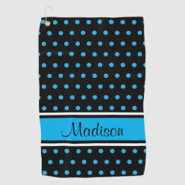 Schwarzer Himmel-Blau-Tupfen-Streifen-Skript-Name Golfhandtuch