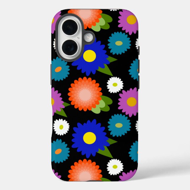 Schwarzer Hintergrund Blume Niedliche Weibliche Gi iPhone 16 Hülle (Rückseite)