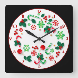 Schwarzer Hintergrund Einfach Weihnachten Quadratische Wanduhr