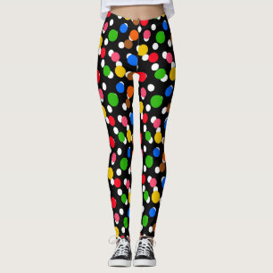 Schwarzer Hintergrund farbenfrohe Polka Punkte Leggings