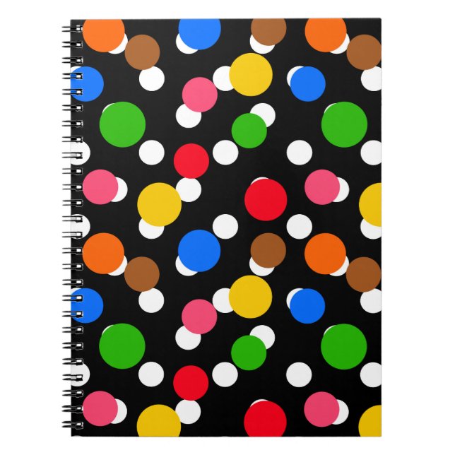 Schwarzer Hintergrund farbenfrohe Polka Punkte Notizblock (Vorderseite)
