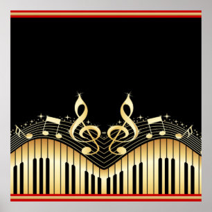 Schwarzer Hintergrund für Gold und schwarze Musikn Poster