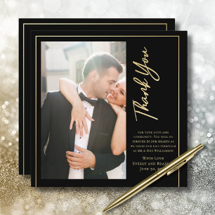 Schwarzer Hintergrund Goldschrift Hochzeit Danke Einladung