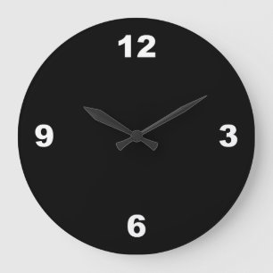 Schwarzer Hintergrund Große weiße Zahlen Wall Uhr