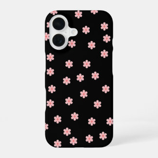 Schwarzer Hintergrund mit Blumen iPhone 16 Hülle