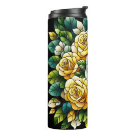 Schwarzer Hintergrund mit gelben Rosen Thermosbecher