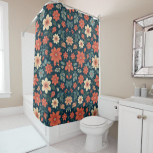 Schwarzer Hintergrund Nahtloses Blumendesign Duschvorhang