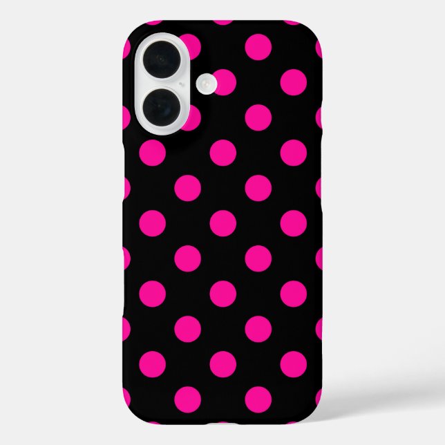 Schwarzer Hintergrund Pink Polka Dots iPhone 16 Hülle (Rückseite)