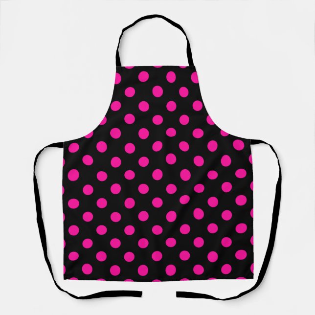 Schwarzer Hintergrund Pink Polka Dots Schürze (Vorderseite)