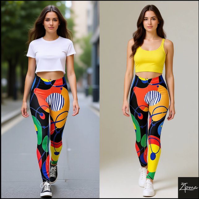 Schwarzer Hintergrund Primärfarbe Abstrakte Muster Leggings (Von Creator hochgeladen)