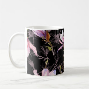 Schwarzer Hintergrund Rosa Magnolie Wasserfarbe Kaffeetasse