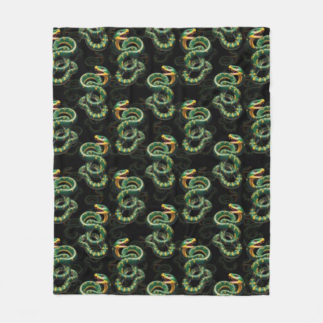 Schwarzer Hintergrund Schlange Muster Design Fleecedecke (Vorderseite)