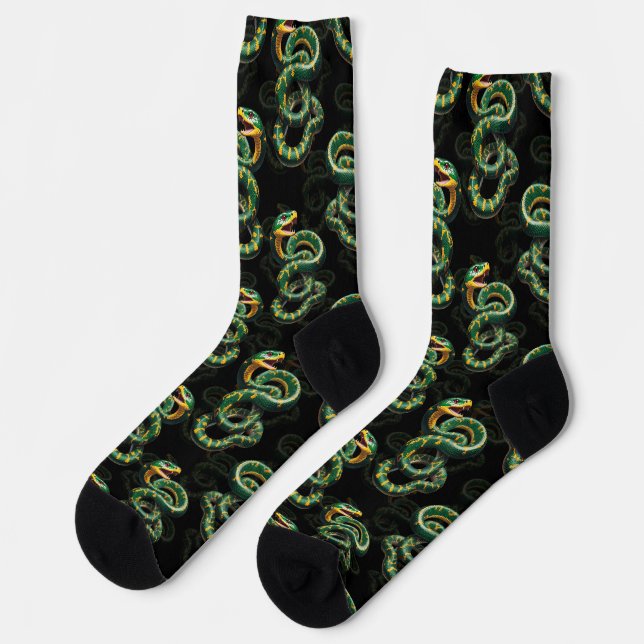 Schwarzer Hintergrund Schlange Muster Design Socken (Linkes Detail)